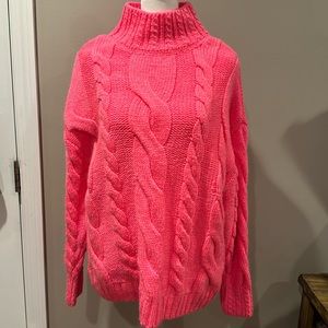 Anthropologie Bright Pink Oversized Chunky Cable Knit Sweater Size Medium
